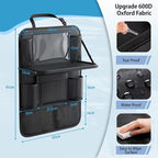 Car Backseat Organizer with Foldable Table Tray & Touchable Tablet Holder | Oxford Fabric,11 Large Capacity Storage Pockets.Kick Mat Protector for Family Road Trip Travel - Image 2