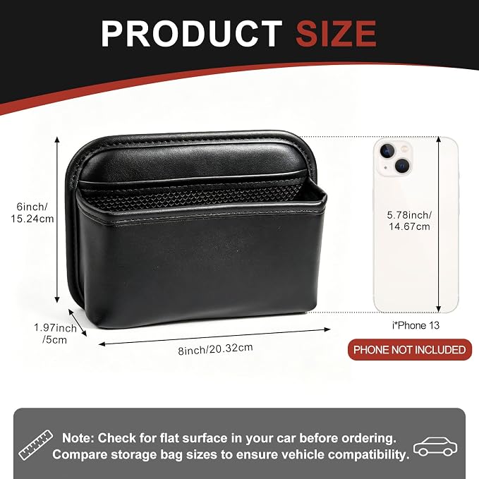 Car Seat Side Organizer, Small PU Leather Adhesive Storage Pocket, Car & Truck Interior Accessories, Auto Door Console Gap Filler, Sunglass Holder & Phone Pouch for Keys, Wallet, Cards, Pen, Black - Image 6