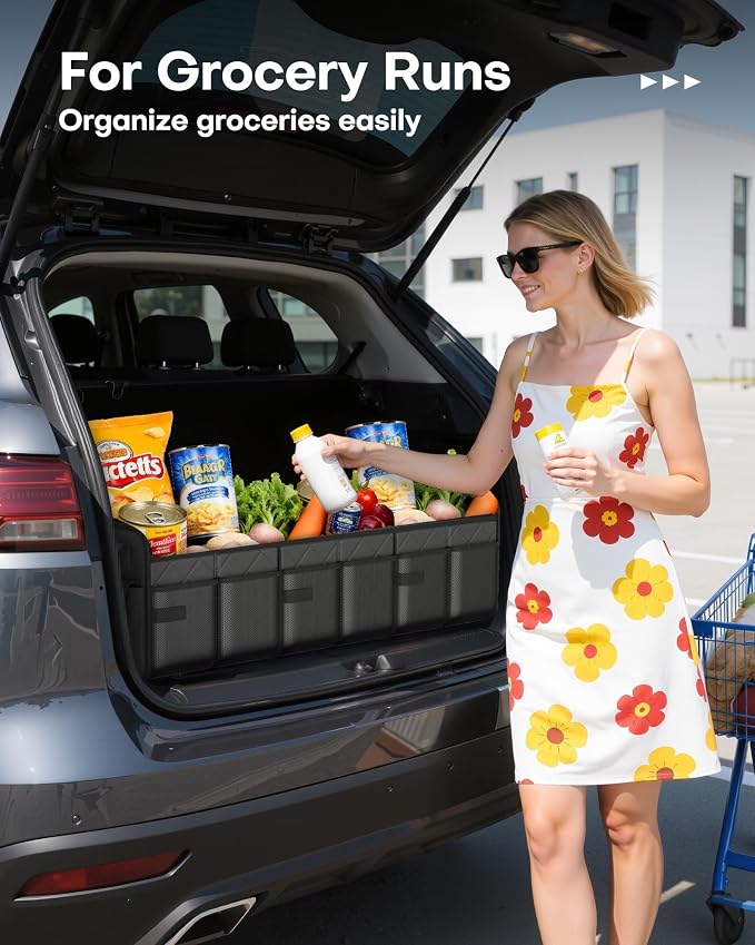 HOTOR Trunk Organizer for SUV – Foldable Car Organizers and Storage | 3 Compartments, Large Capacity Car Trunk Organizer Car Accessories for Truck Sedan, Black, 32.3" x 12.8" x 11.0" - Image 3