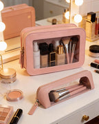2Pack Clear Makeup Bags Set, Clear Pencil Case Pouch,Portable Leather Travel Toiletry Bag Pink Car Accessories for Women - Image 2