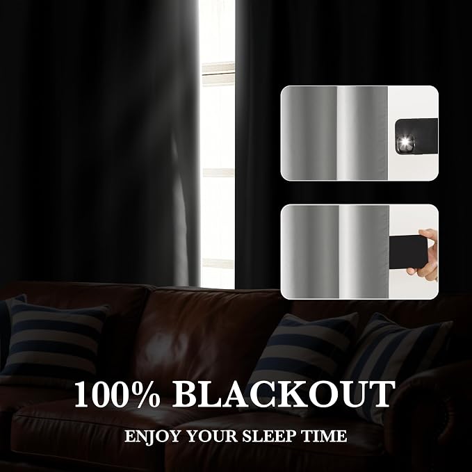 RYB HOME 100% Blackout Basement Curtains 24 inches Long, Heat & UV Blocking | Total Room Darkening, Noise Reducing, Curtains for Bathroom RV Campers, W34 x L24, Sliver Grey, 2 Panels - Image 5