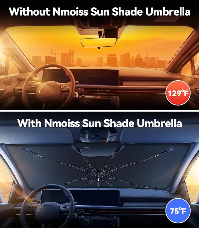 Nmoiss Windshield Sun Shade Umbrella for Hyundai Sonata 2011-2026 Accessories, [Vinyl Coating Heat Shield] Protect Car from Sun Rays & Heat Damage Keep Cool and Protect Interior - Image 2