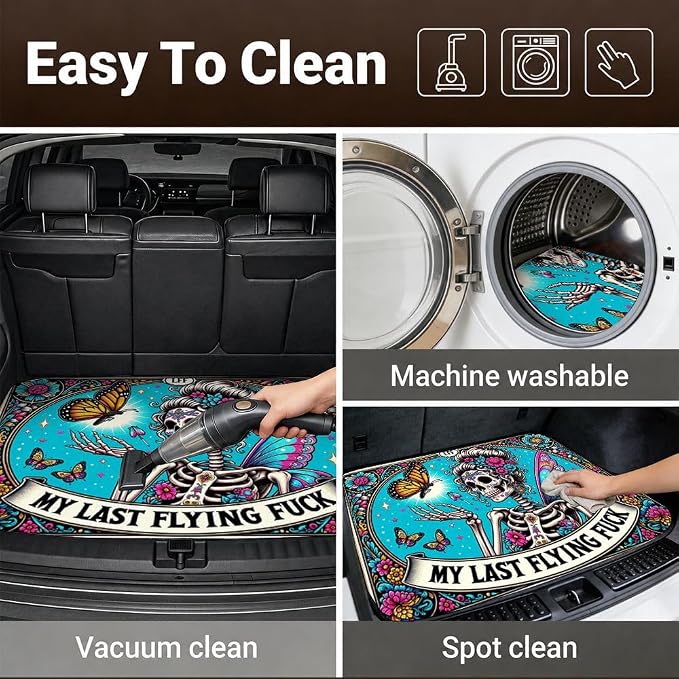 Car Trunk Mat for SUV, 31"x47" Skull Butterfly Cargo Liner Protector | All Weather Universal Cargo Liners for Dogs, Car Accessory for SUVs/Sedan/Wagons, Durable Non-Slip Washable Rear Cargo Mat - Image 6
