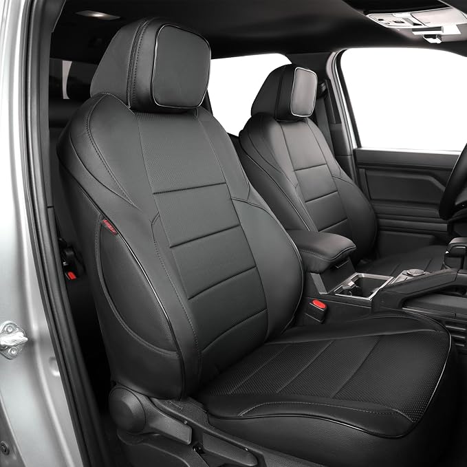 EKR Tacoma Seat Covers Custom Fit for Toyota Tacoma (Only for Hybrid) 2024 2025 2026 Double cab TRD Sport/TRD Off-Road/Limited/Trailhunter -Truck Seat Covers Full Set,Faux Leather(Black) by EKR
