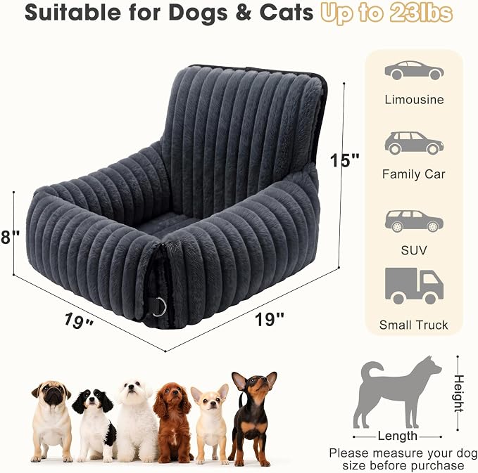 MIXJOY Dog Car Seat for Small/Medium Dogs up to 23 lbs, Multi-Functional Dog Carrier for Car with Detachable Washable Cover, Pet Travel Bed with Clip-On Safety Leash, Grey - Image 5