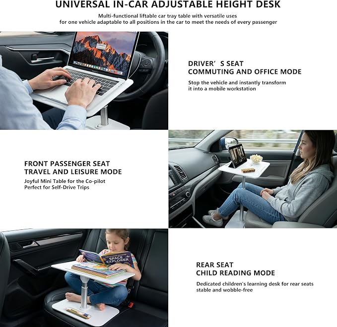 Car Desk for Laptop Passenger Seat, 3-Height Adjustable Tray | Anti-wobble aluminum stand, 0-60° tilt multi-slot tray for laptops & snacks. Detachable portable for car, camping & home use. - Image 4