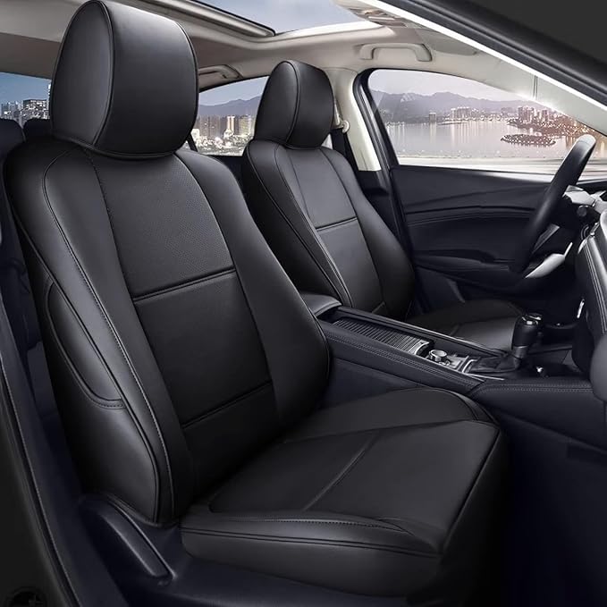 Custom Fit Seat Covers for Mazda CX-30 2020 2021 2022 2023 2024 2025 CX30 Car Seat Covers Full Set Black Faux Leather Compatible Airbag（New-CX30） by AOMSAZTO
