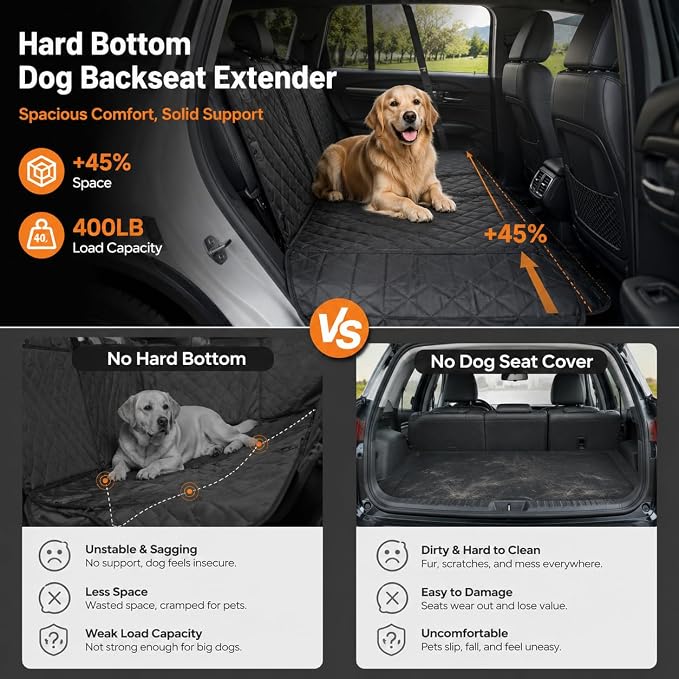 Dog Car Seat Cover for Back Seat, Waterproof Dog Hammock for Car, Non-Slip Dog Covers for Cars Backseat, Universal Pet Car Seat Cover Protector for Cars SUVs Trucks (Black Border) - Image 2