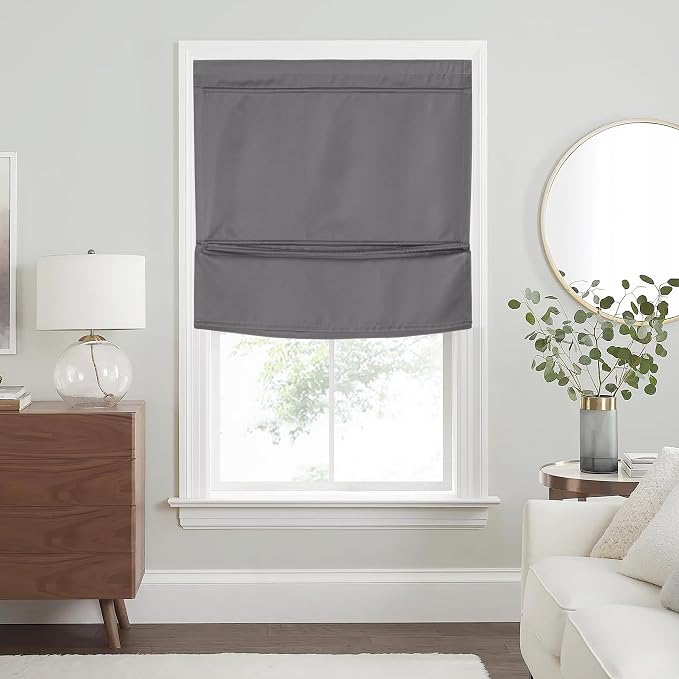 NICETOWN Grey Magetic Blackout Roman Shade, No Drill Cordless Door Blinds | Thermal Insulated, Privacy Shades for Bedroom, No Tools Roll Shade, French Front Door Window Cover, 35 x 64 inches Long by NICETOWN