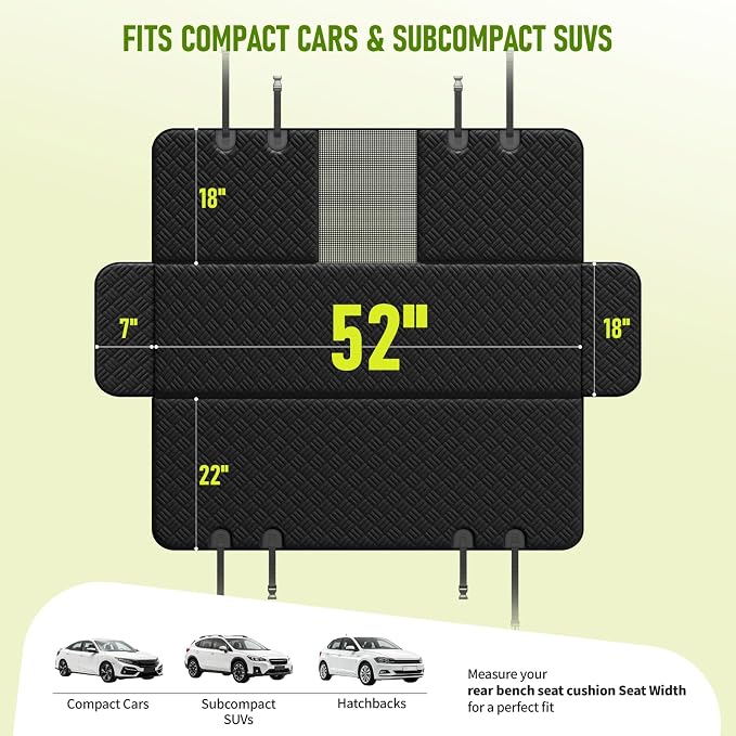 Dog Car Seat Cover for Back Seat, Waterproof 600D Oxford Dog Hammock | for Compact Cars/SUVs, Non-Slip Scratch Proof Pet Car Seat Protector with Mesh Window, Easy to Clean & Install, 52 Inch - Image 2