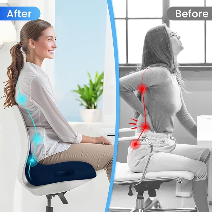 CushZone Extra Large Seat Cushion, Sciatica Support for Office Chair, Blue | Ergonomic Office Chair Cushion for Hip & Tailbone Pain Relief, Memory Foam Cushion for Car, Long Trip, Desk Chair, Lab - Image 7