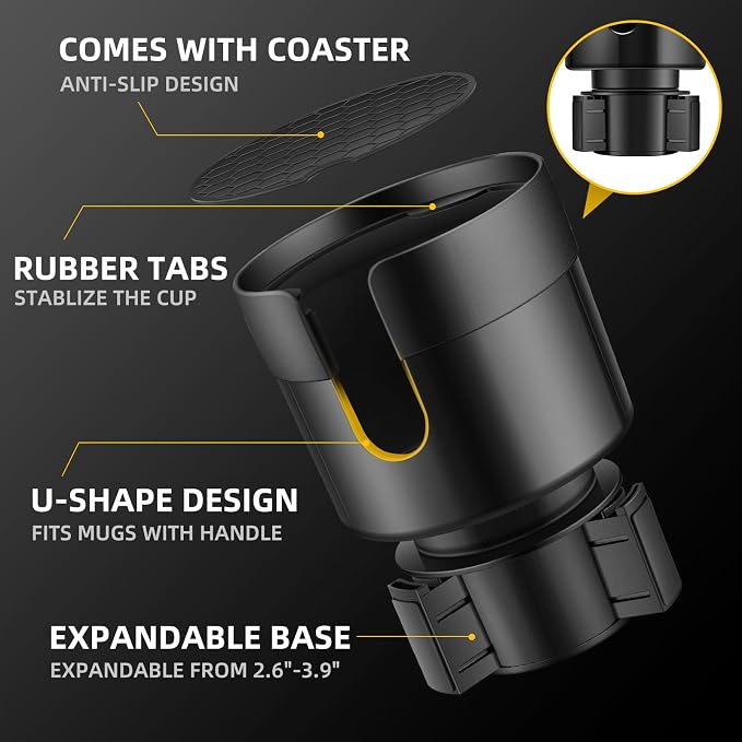 TYKOR Car Cup Holder Expander, Extender for Car with Adjustable Base | Cup holder Adapter, Fits Yeti 24/36/46oz, Owala 12/24/40oz, Large Bottles and Mugs in 3"-3.9" (16-40oz) - Image 2