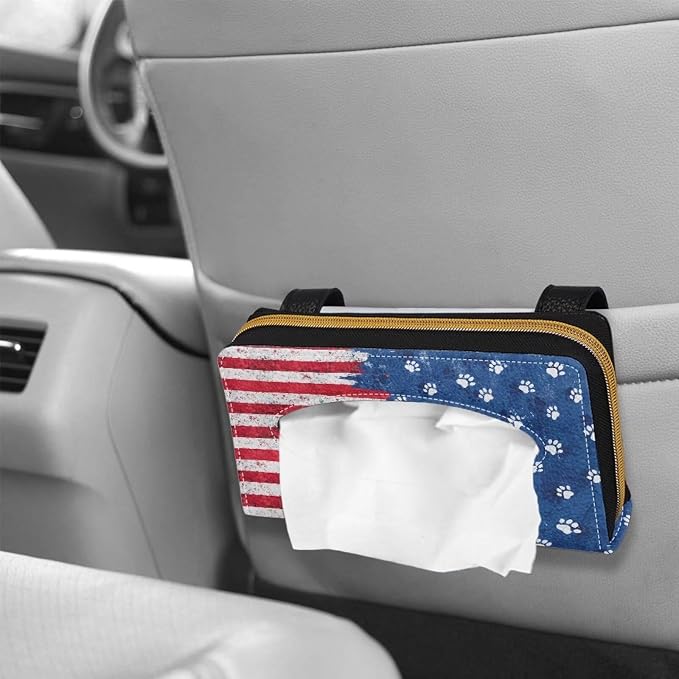 Biyejit 2 Pack Car Visor Tissue Holder, American Flag Paws Napkins Box Holder, Tissue Dispenser for 4th of July Decoration, Suitable for Most Cars - Image 4
