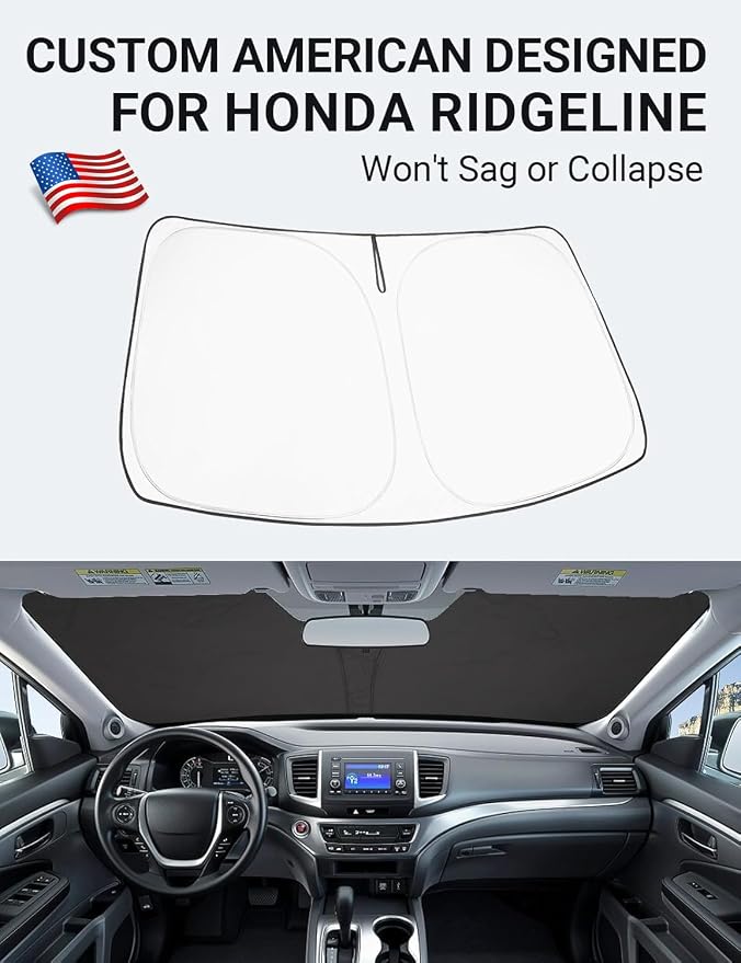 Proadsy Custom Fit Car Windshield Sun Shade for 2017-2026 Honda Ridgeline | 240T Heat Shield, Drops Temp 54°F, Blocks 99% UV, Prevents Dashboard Cracking, Summer Parking & Beach Trips, Easy Twist-Fold - Image 2