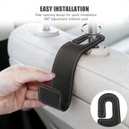 2-Pack Car Headrest Hooks, 1.1-Inch Wide Purse Hangers, Black | Microfiber leather hooks with built-in metal cores keep purses, groceries and backpacks organized and within reach - Image 4