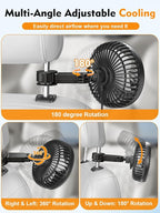 USB Portable Backseat Car Fan for Kids,with 3 Speeds Brushless Motor | 360°Rotatable,5V/1A,Ultra Quiet,Headrest Mount Auto Fan for Vans,Trucks,SUVs,RVs,No Battery(Headrest Buckle) - Image 3