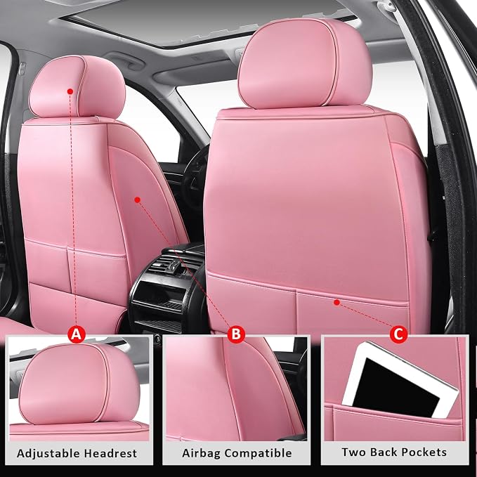 Front Seat Covers,2PCS Seat Covers Full Coverage Leather Seat Cover | Seat Covers Pink,Leather Car Seat Covers,2PCS Front Car Seat Protector For SUV Sedan Truck For Families,Pets,Commuter - Image 3