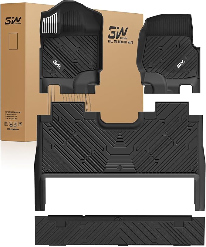 3W Floor Mats (with Metal Pedals) & Box Mat Fit for Ford F150 2015-2026 | F-150 Lightning 2022-2025 SuperCrew, TPE All Weather Car Mats Custom Fit Accessories by 3W