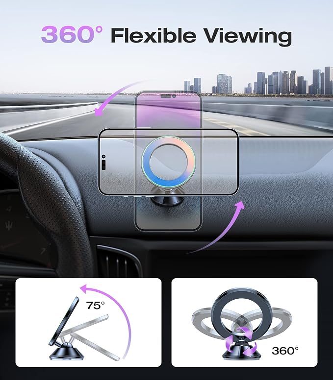 VICSEED Fit for MagSafe Car Mount [Colorful Gradient] Magnetic Phone Holder for Car Dashboard [Lasting & Never Fall] All Metal Sturdy Phone Mount for Car Dash Fit iPhone 16 Pro Max 15 14 13 12 Samsung - Image 4