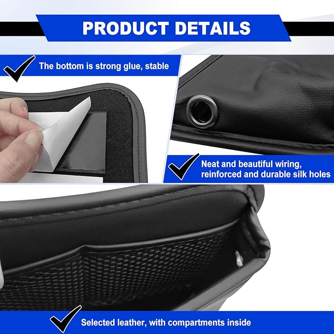 Car Seat Side Storage Pocket/Multi-Pocket Centre Console Storage Box, Car Seat Side Pocket Organizer, PU Leather Pouch Bag (Black) - Image 3