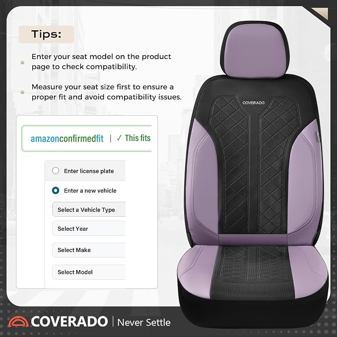 Coverado Front Seat Covers, Automotive Seat Covers 2 Seats, Leather Car Protectors 2-Pack, Auto Seat Covers Universal Fit for SUV, Vans, Sedan, Truck - Image 5