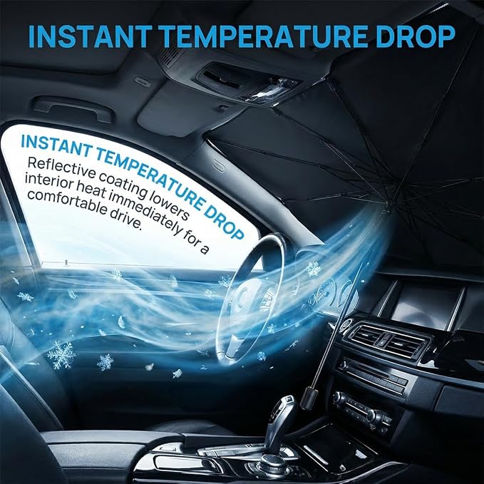 Car Sun Shade Umbrella, UV Heat Protector Front Window Sun Shield Cover Keep Interior Cool, Foldable Auto Windshield Sunshade Protect Car from Sun Heat Damage, Universal for Vehicles - Image 3