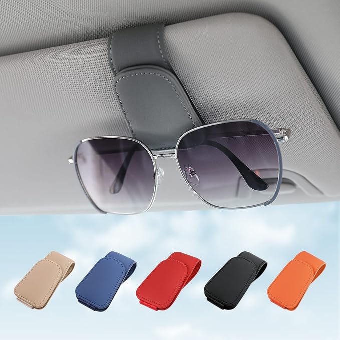 Sunglass Holder for Car Sun Visor Sunglasses Clip Car accessories -Gray | sun visor organizer, ticket card clip, eyeglass sunglasses holder, one-handed magnetic, anti-scratch, car stuff for women men by KanSmart
