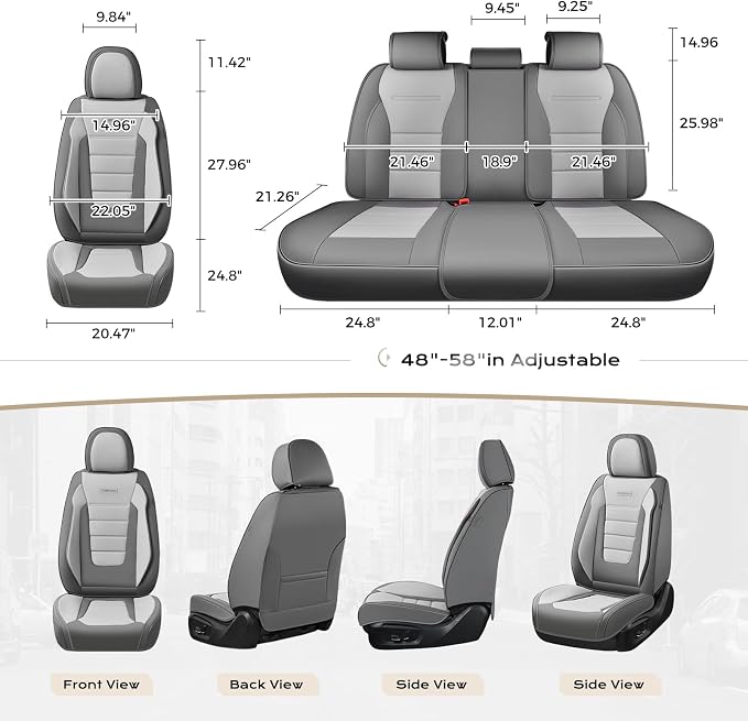 Coverado Car Seat Covers Full Set, Nappa Leather Seat Covers for Cars, Car Seat Protector Car Seat Cushion, Front and Back Seat Protectors Cushions Universal Fit for Most Cars (Gray&Light Gray) - Image 3