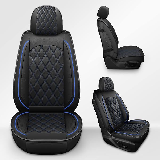 Front Seat Covers,Leather Car Seat Covers Blue for Sedan Truck SUV | Car Seat Covers,Leather Car Seat Cover,2pcs front seat covers, Universal Seat Protector For Families, Pets,Commuter - Image 3