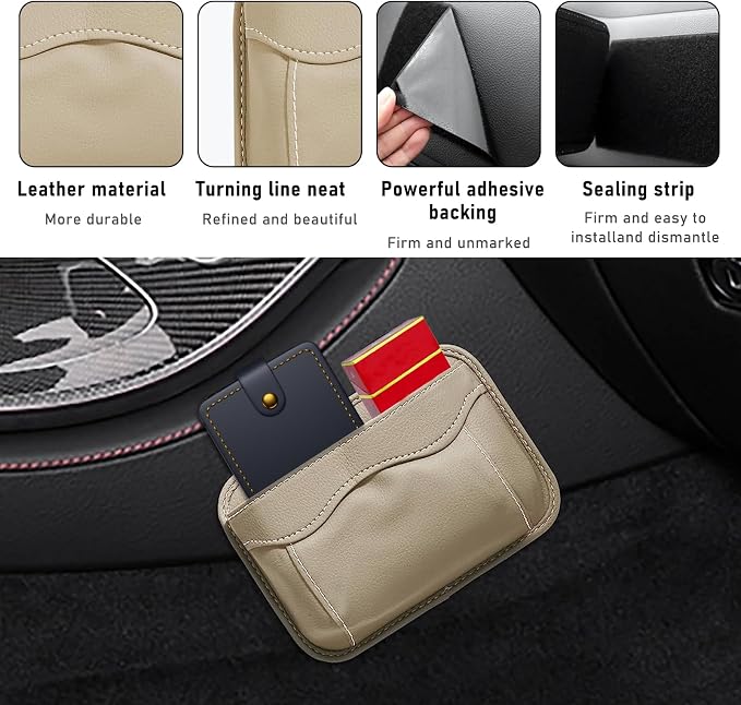 povtii Car Seat Side Pocket Organizer, PU Leather Cell Phone Sunglasses Storage Pocket, Mini Seat Gap Filler Pouch for Auto Seat Door Window Console, Interior Car Accessories (Beige) - Image 3