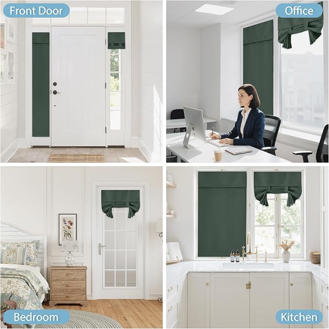 RYB HOME Blackout Door Curtains 80 inch Length, French Door Shades | Thermal Insulated, Self Adhesive, Privacy, For Patio Kitchen Front Entry Front Back Door Glass Window, W26 x L80, 1 Panel - Image 9