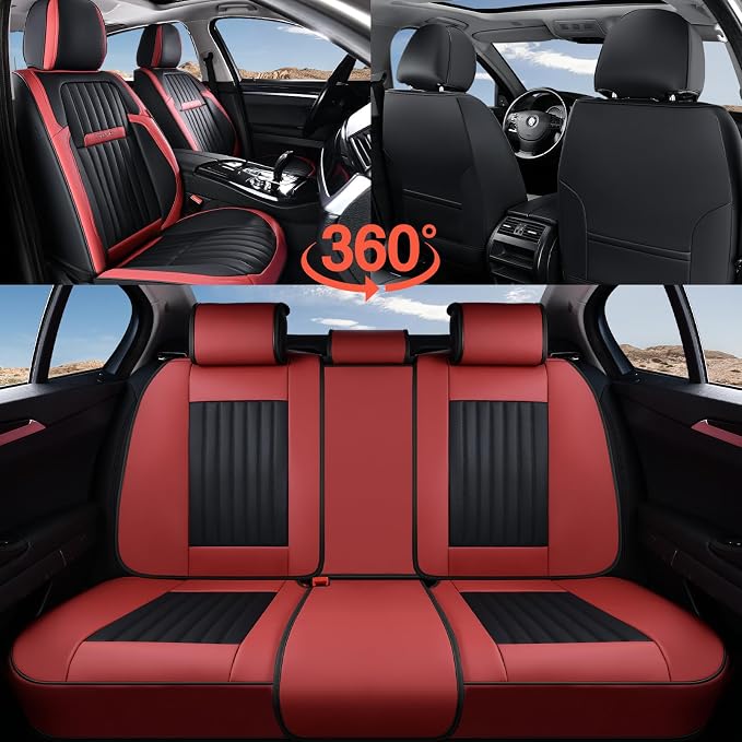 Coverado Car Seat Covers Front Seats, Seat Covers for Cars, Car Seat Protector, 2-Pack Car Seat Cushion Nappa Leather, Waterproof Seat Covers Carseat Cover Universal Fit for Most Cars(Red&Black) - Image 8
