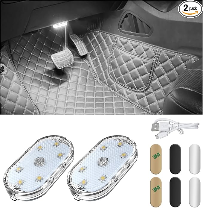 Wevdn 2 PCS Car LED Lights Interior Wireless, Magnetic Car Ambient Lighting with 6 Bright LED Lamp Beads, Portable USB Rechargeable Vehicle Interior Led Night Light for Car (White) by Unknown