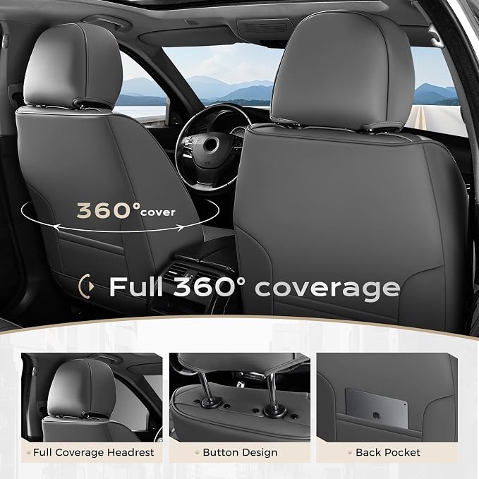Coverado Car Seat Covers Full Set, Seat Covers for Cars, Front Seat Covers and Back Seat Cover Waterproof Leather Automotive Seat Cover, Universal Car Interior Protectors Cushion for Most Cars - Image 4