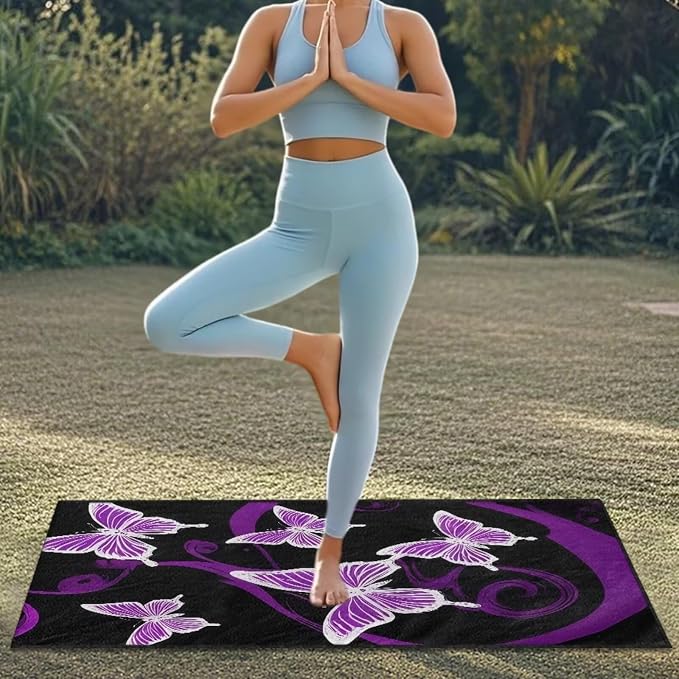 Purple Butterfly Car Seat Towel for Front Seat Only with Storage Bag Neon Butterfly Car Interior Accessories for Women Sweat Auto Interior Seat Protector Yoga Running Swimming Hiking Towels - Image 4