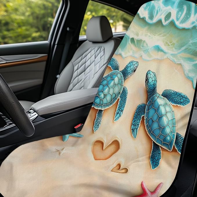 Beach Sea Turtle Car Seat Cover Towel with Storage Bag Animal Sea Turtle Auto Interior Seat Protector for Front Seat Only Sweat Car Seat Towel Cover for After Gym Running Swimming Hiking - Image 3
