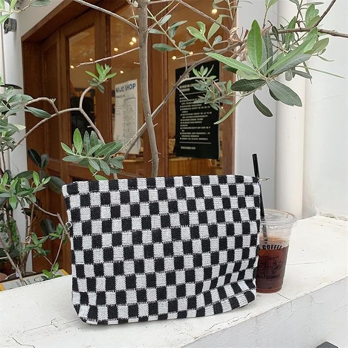 PAZIMIIK Checkered Makeup Bag for Purse, Small Flat Cosmetic Pouch,Black | Cute Zipper Makeup Organizer for Women, Travel Essentials, Toiletries, Makeup Brushes, Beauty Accessories&Bridesmaid Gifts - Image 5