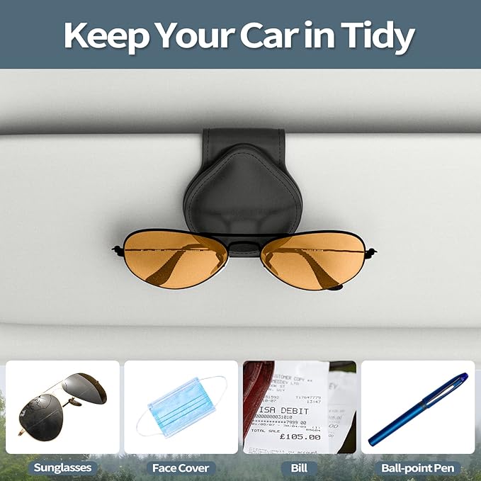 MoKo Sunglass Holder for Car, Magnetic PU Leather Visor Clip, 2 Pack | 2-Pack PU Leather Magnetic Glasses Mount Holder Eyeglasses Hanger Clip Visor Accessories for All Car Models, Black - Image 5