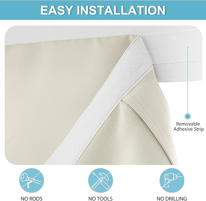 RYB HOME Front Door Window Covering Tie Up Small Sidelight Curtain Blackout | No Drill, Privacy Office Classroom Door Window Shade, Adhesive Rv Travel Curtains Portable,W12 x L40, Light Beige, 1 Panel - Image 4