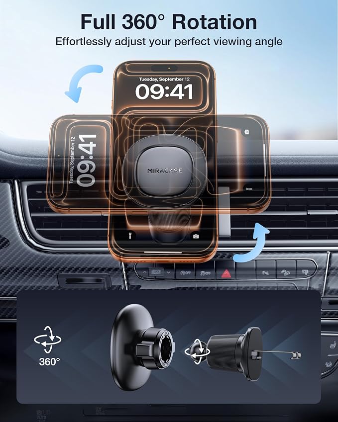 Miracase Car Phone Holder for Magsafe [Super Strong Magnets] Magnetic Phone Holders for Your Car, 360°Adjustable Air Vent Hands Free Cell Phone Mount Cradle (Matte Black, Regular) - Image 5