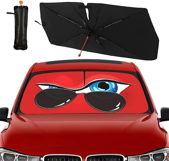 Funny Eye Print Car Sunshade Umbrella Retractable Sun Shade for Car Windshield Umbrella Heat Insulation Protection UV Block Front Window Covers for Auto Sedan SUV Pickup Windshield Sunshades by Unknown