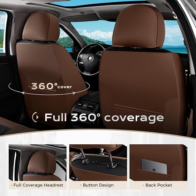 Coverado Car Seat Covers Front Seats, Premium Breathable Waterproof Faux Leather Full Set with Rear Protectors, Luxury Automotive Interior for Sedans SUVs Trucks – CoffeeBlack - Image 3