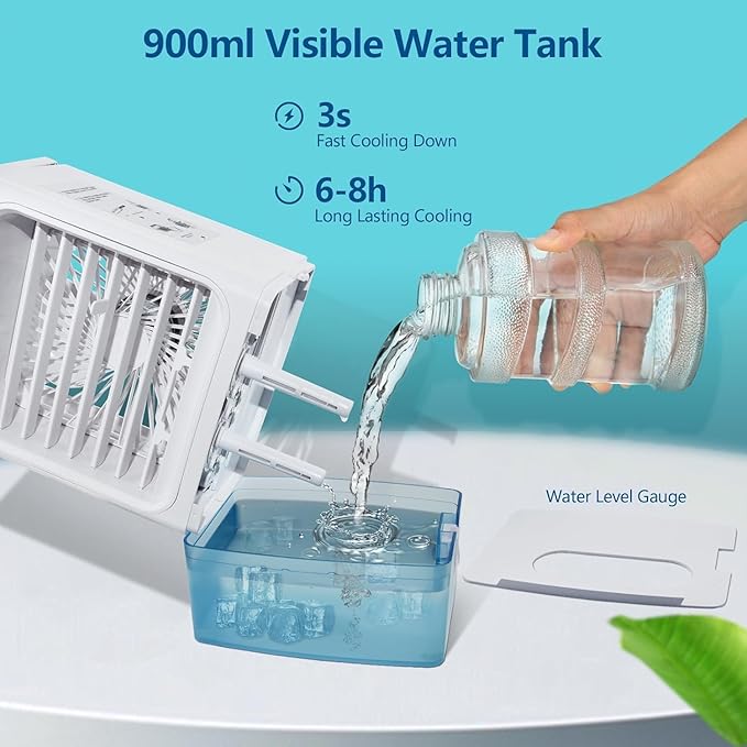 Portable Air Conditioners, 3 Speeds 2 Mist Modes Portable AC Unit with 900ml Water Tank,7-Color Lights Evaporative Cooler Blow Cold Air, Mini Car Cooling Fan for Bedroom RV Desk Office Indoor - Image 4