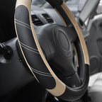 Elantrip Sport Leather Steering Wheel Cover 14 1/2 inch to 15 inch Universal, Padded Soft Grip Breathable for Car Truck SUV Jeep, Anti Slip Odorless Black and Beige - Image 2