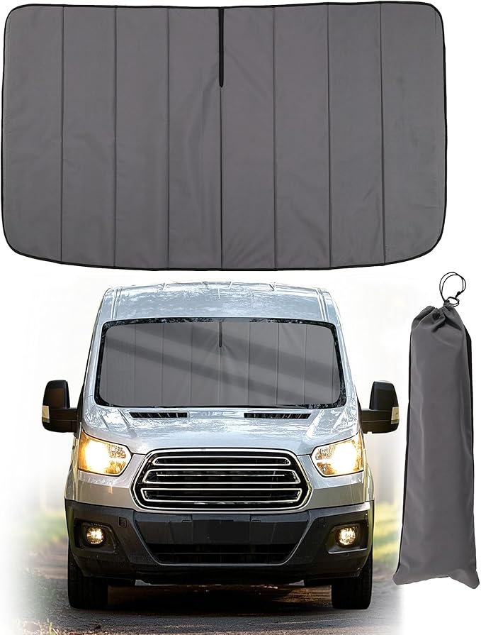 Insulated Windshield Cover Fit for Ford Transit Medium/High Roof | 150 250 350 2015-2025, Blackout Privacy & Thermal Insulation Van Front Windshield Shades, All-Season Van Life Camping, Gray by Vanhoxcci