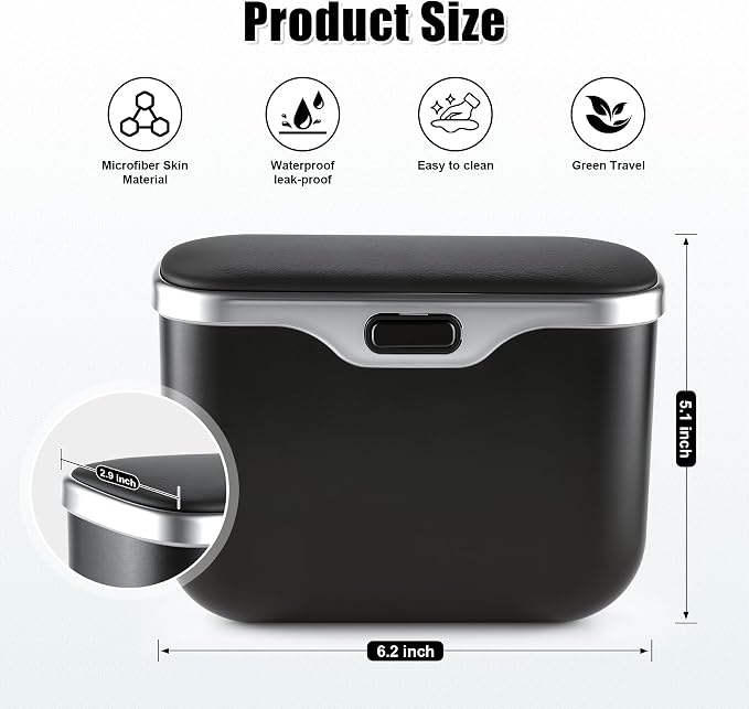 UYYE Car Trash Can, Car Garbage Bin with Lid & Handle - Leak-Proof Mini Trash Can for Car, Truck, SUV - Essential Car Accessories for Organization (Black) - Image 2