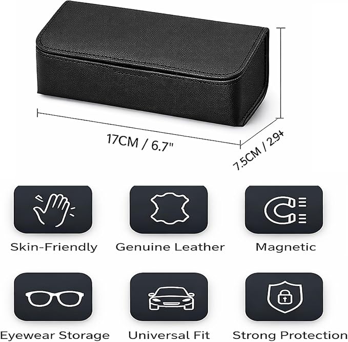 Car Sunglasses Holder, Large Capacity Universal Fit Adhesive Mount Eyewear Case with Magnetic Closure Glasses Protective Storage Box for Man Women Orange - Image 2