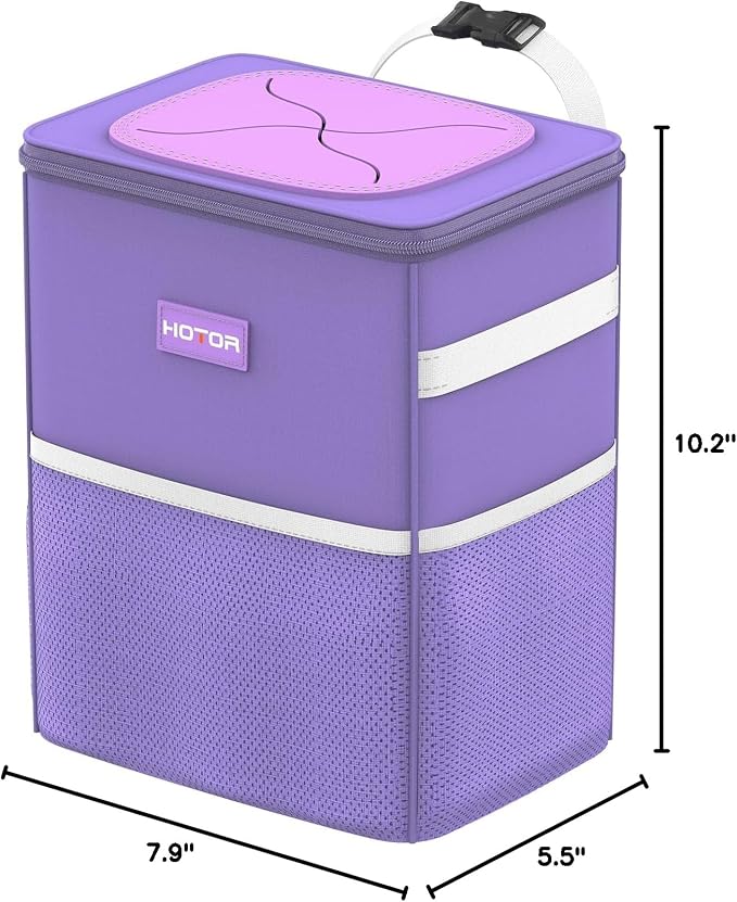 HOTOR Car Trash Can, Compact Waterproof Organizer, Leak-Proof Bin, 2-Gallon | Purple, Multifunctional Car Accessory with Adjustable Straps & Magnetic Snaps for Interior Car Storage - Image 2