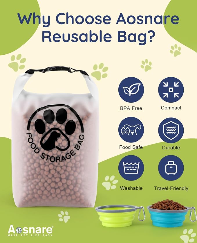 Pet Food Storage Bag for Travel - Transparent Leak-Proof Dog Food Container with Roll-Top Closure, Keeps Kibble Fresh for Camping Trip, Dog Boarding, Weekend Getaways (14 Cups+bowl) - Image 3