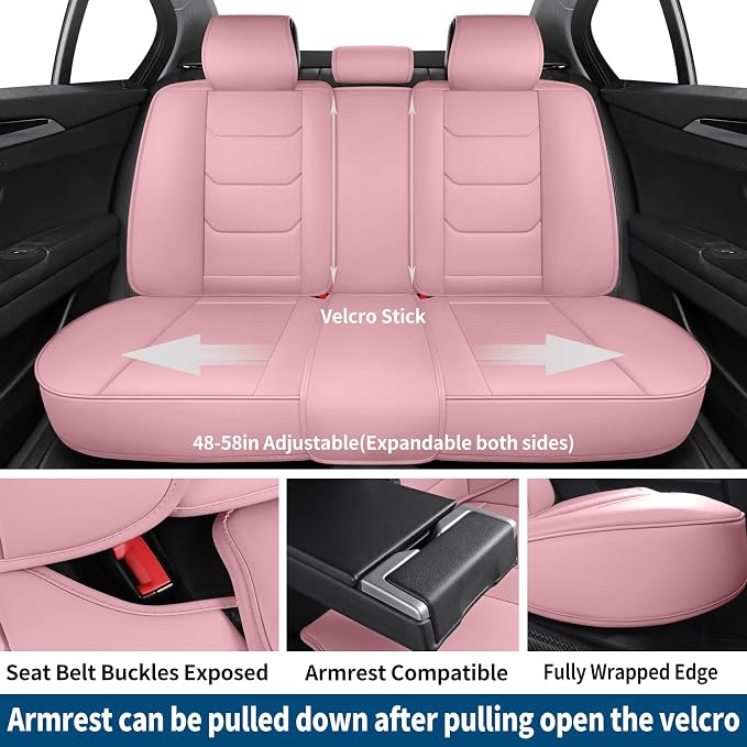 Leather Car Seat Covers Full Set Automotive Seat Protectors | Breathable Waterproof Durable Full Surround & Lumbar Support Design Non-Slip Universal Fit for Most Cars SUV Trucks Van Pink - Image 6